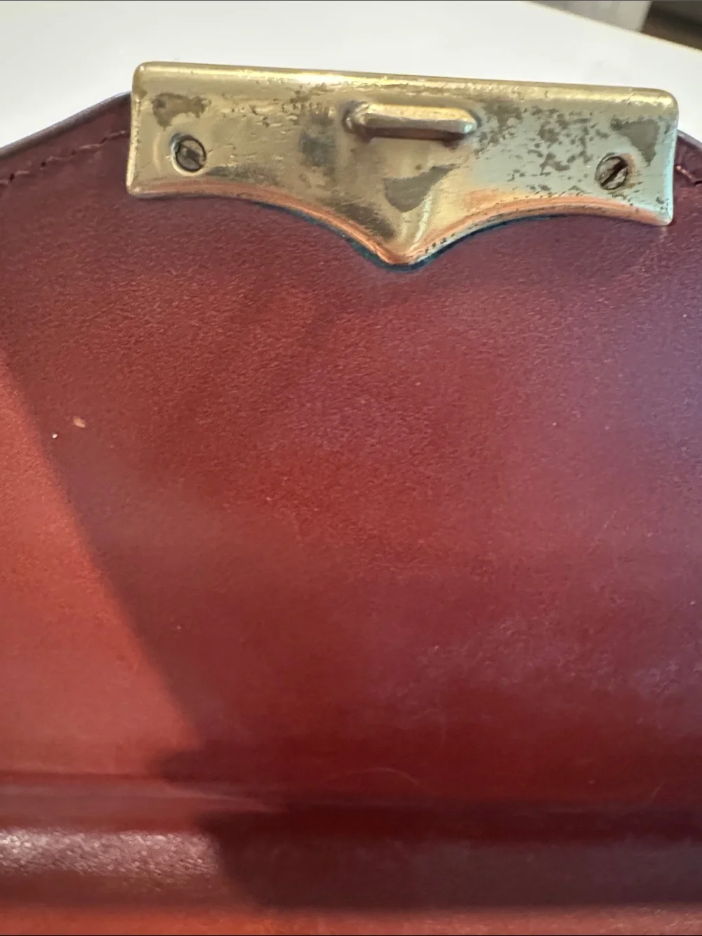 Men's Leather Envelope Briefcase in Deep Red/brown with Gold Hardware